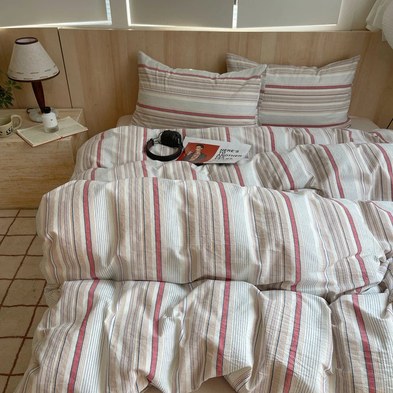 Nordic sling Cotton Pink Stripes Duvet Cover 150x200 Size Girl's Room housse de couette Skin friendly Breathable Comforter Sets