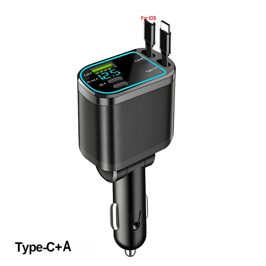 120W Retractable Car Charger with Roof Starlight – USB-C Fast Charger Cigarette Lighter Adapter for iPhone, Huawei & Samsung