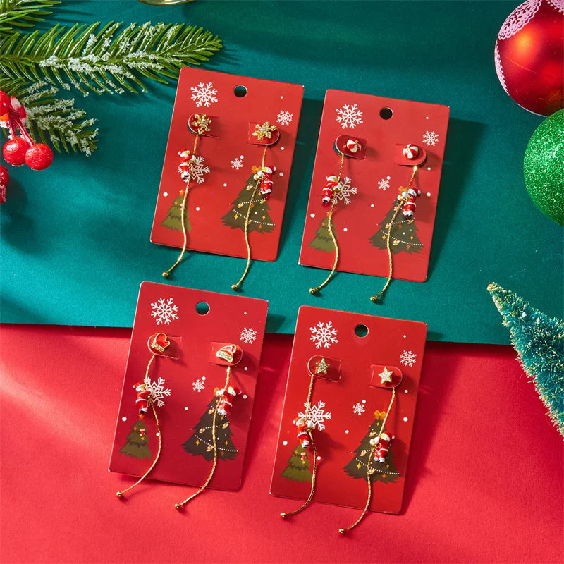 New Design Moving Santa Claus Tassel Dangle Earrings for Women Christmas Tree Snowflake Asymmetric Long Earring New Year Jewelry