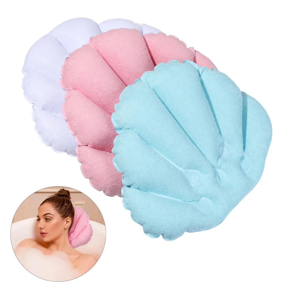 1PC Inflatable Bath Pillow With Suction Cups Soft Spa Neck Support Pillow Bathtub Anti-slip Fan-shaped Cushion Bathing Accessory