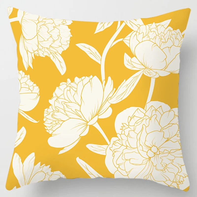 Modern Simple Yellow Flower Pillowcase Home Sofa  Lumbar  Cushion  Pillow