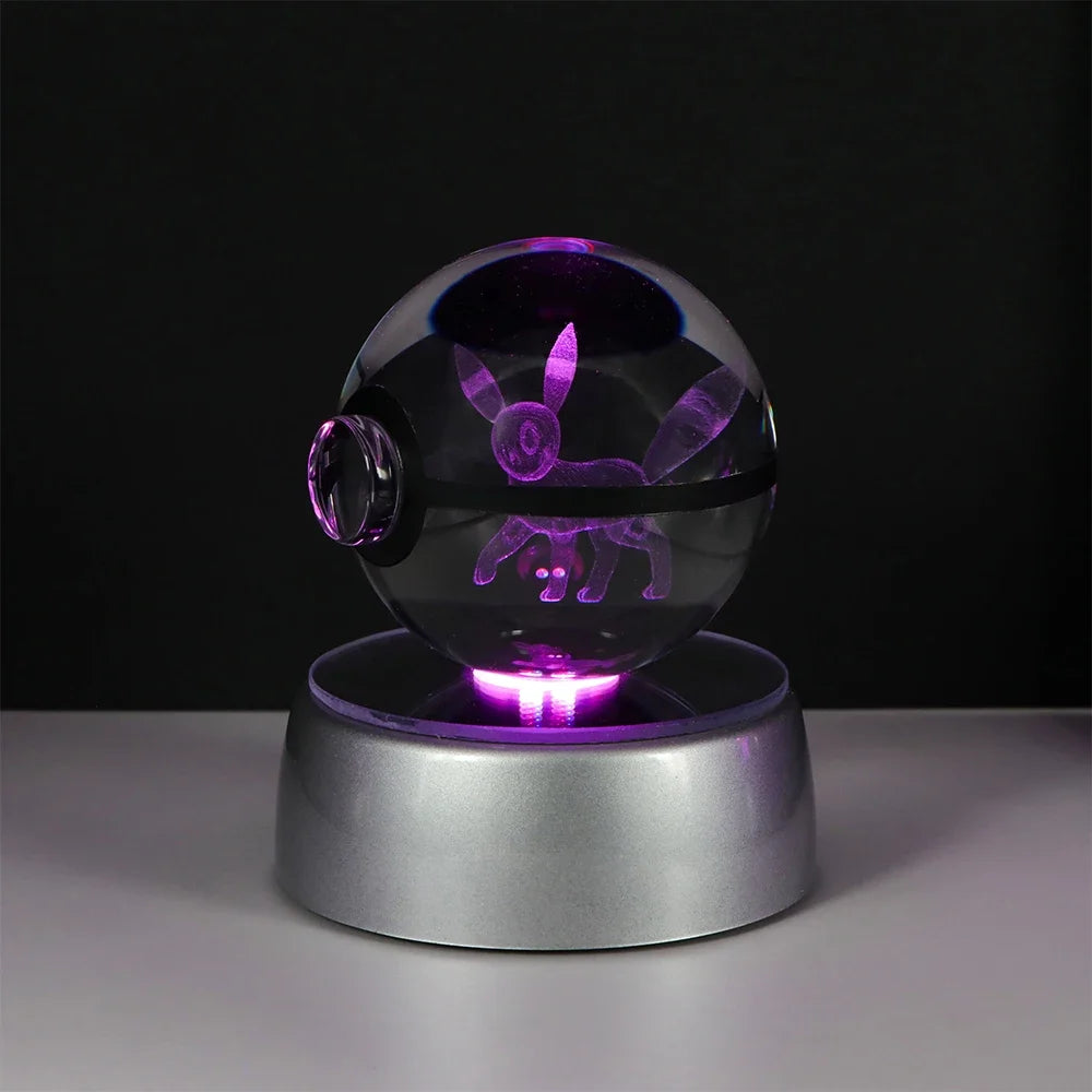 Pokemon 3D Crystal Ball Pikachu Gengar Eevee Mewtwo Anime Game Pokeball Led Night Light Base Kids Birthday Gift Home Decoration