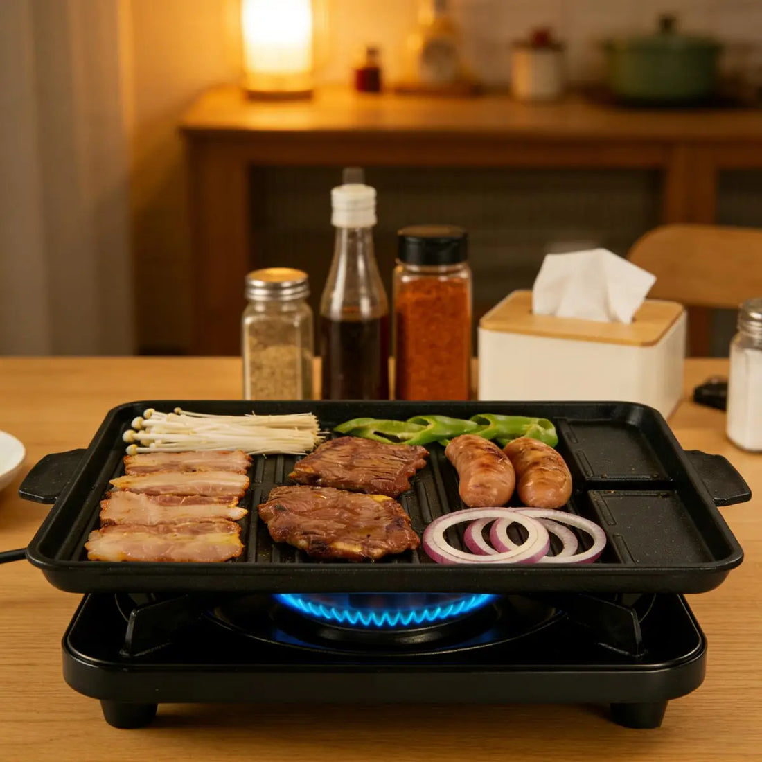 Korean Grill Meat Plate Aluminum Titanium Coating Barbecue Pan Camping Board Griddle for Outdoor Cassette Stove and Induction