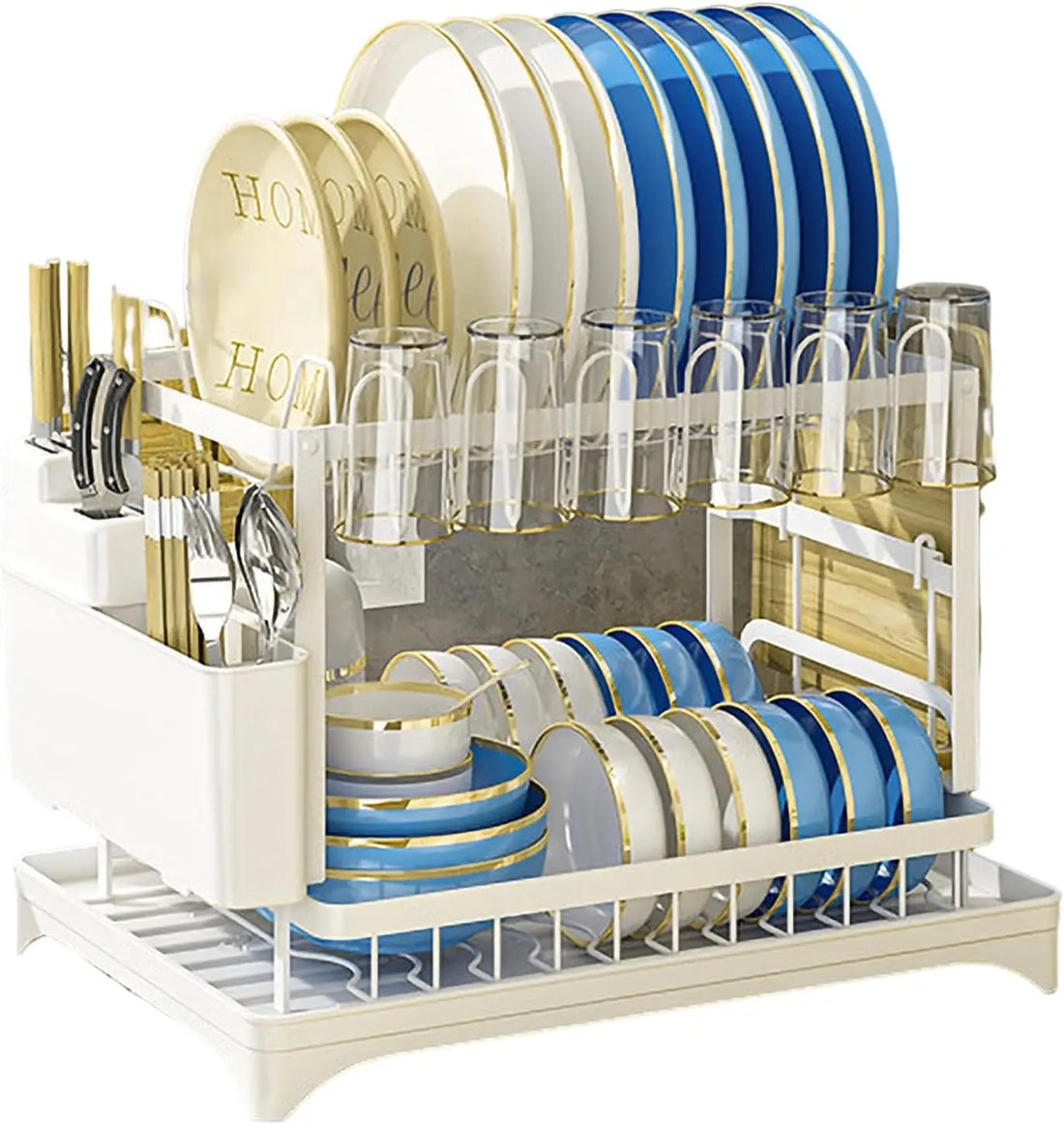 2-Tier Kitchen Dish Drying Rack – Countertop Dish Drainer with Drip Tray