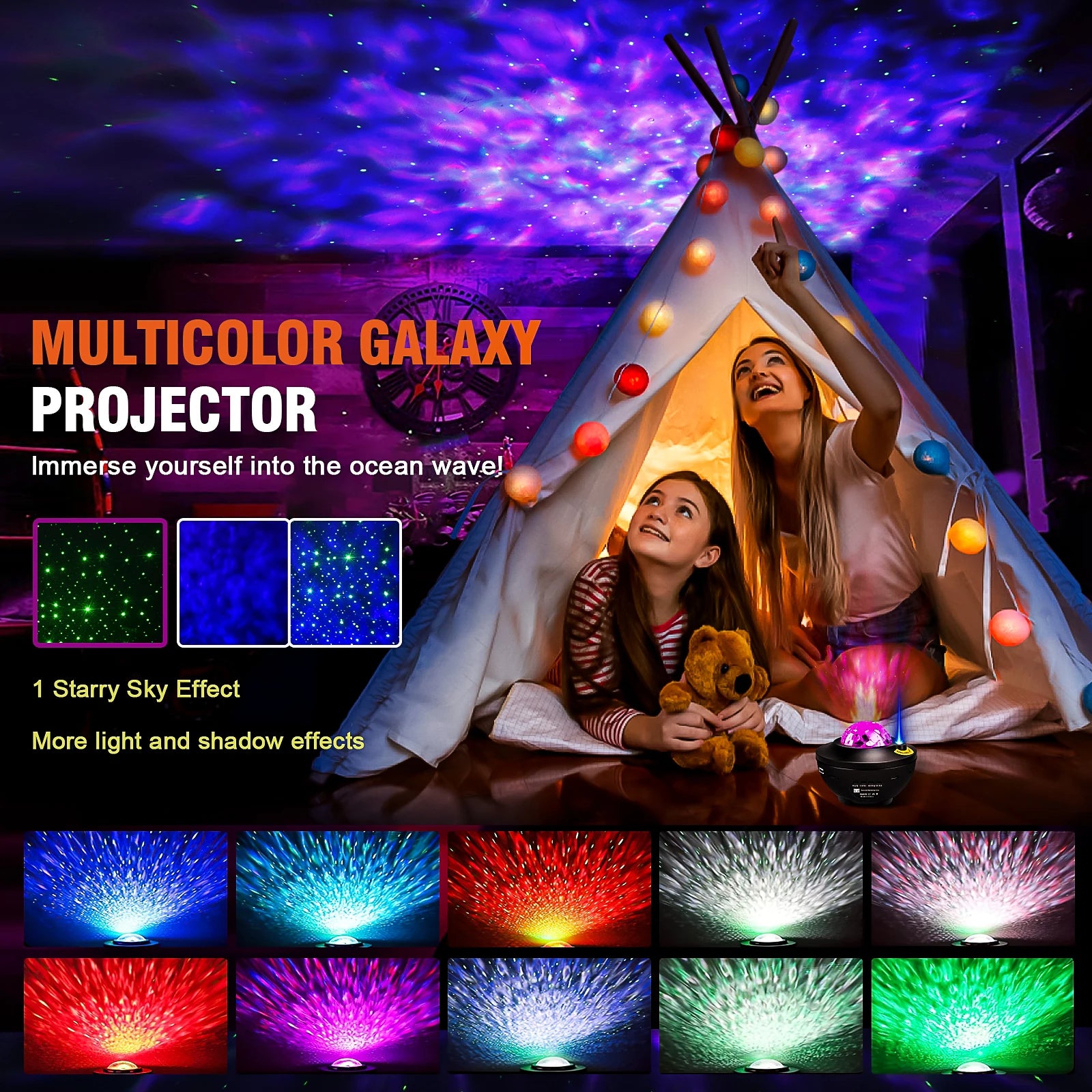 LED Star Galaxy Projector – Ocean Wave Night Light with Rotating Starry Sky for Room Decor & Romantic Ambiance