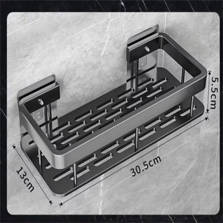Aluminum Alloy No-Drill Wall Hanging Bathroom Storage Shelf