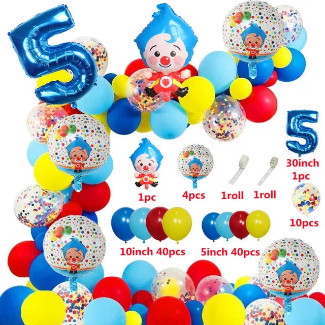 1set Plim Clown Foil Number Balloons Blue Latex Air Globos Children Baby Shower Birthday Party Decorations Kids Inflatable Toys