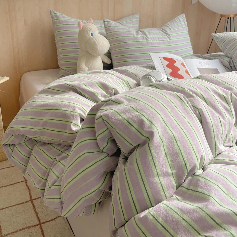 Nordic sling Cotton Pink Stripes Duvet Cover 150x200 Size Girl's Room housse de couette Skin friendly Breathable Comforter Sets
