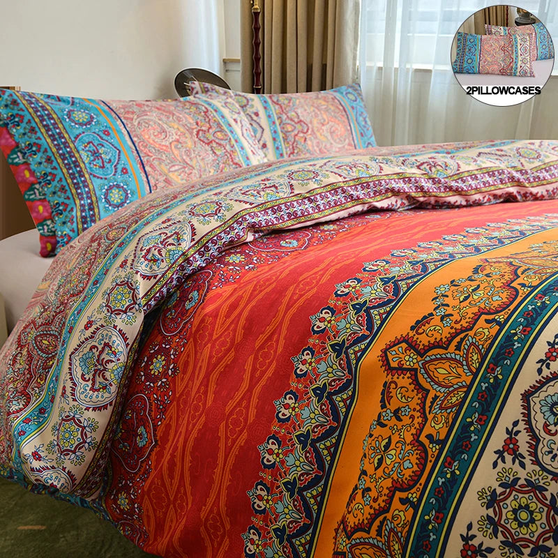 Bohemian Elegance Brushed Polyester Duvet Cover Set with Pillowcases - Comfort, Vibrant Prints, Twin/Full/King/Queen Size
