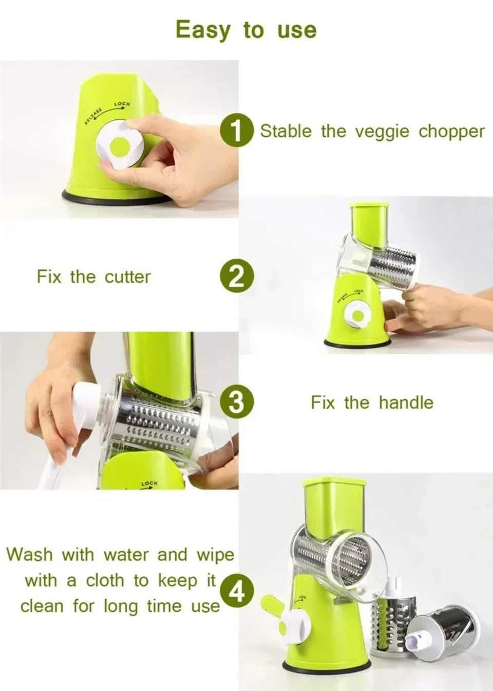 Vegetable Cutter & Slicer Manual Kitchen Cheese Chopper Machine with 3 Sharp Drums Multifunctional Garlic Potato Shredder