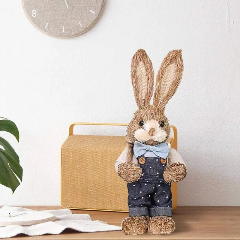 Easter Bunny Simulation Straw Bunny for Easter Cute Standing Rabbits Creative Home Spring Garden Decoration Crafts Gift for Kids