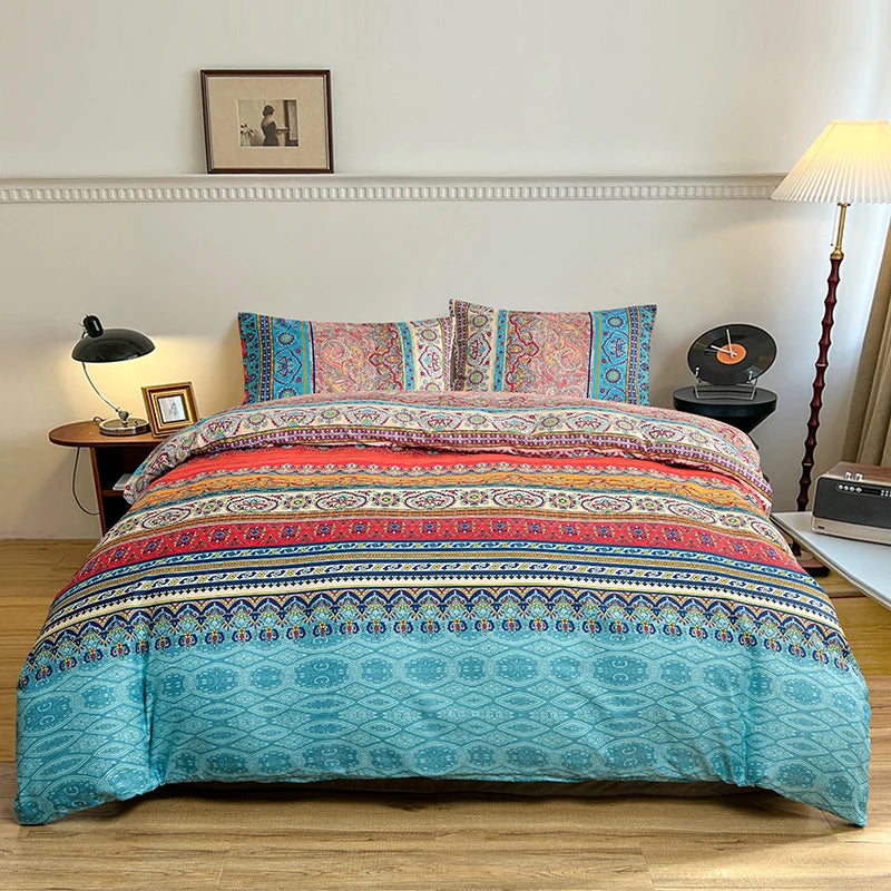 Bohemian Elegance Brushed Polyester Duvet Cover Set with Pillowcases - Comfort, Vibrant Prints, Twin/Full/King/Queen Size