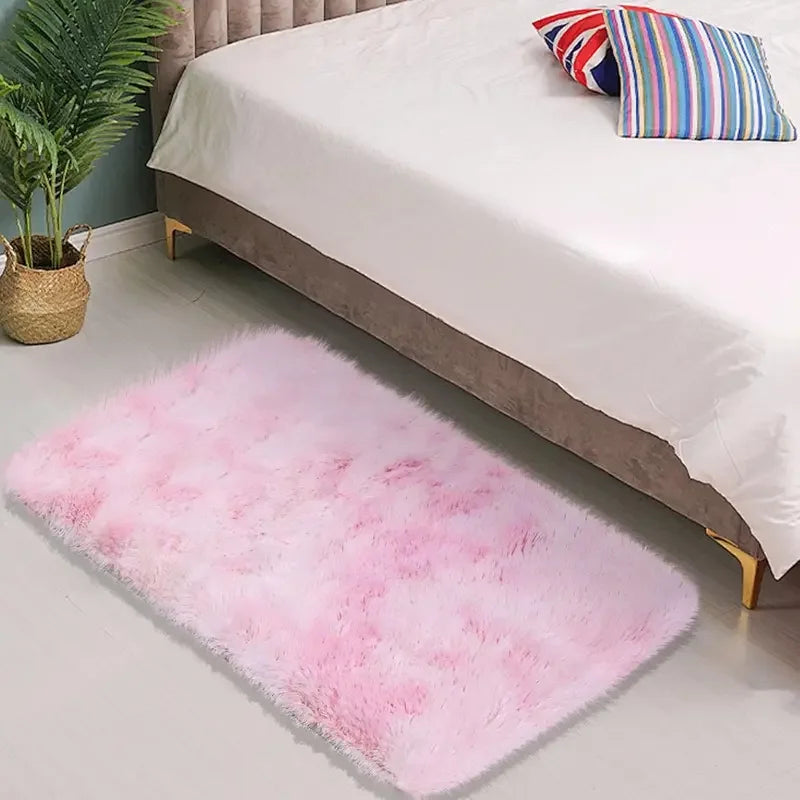 VIKAMA Children'S Room Mat Home Decor Living Room Mat Tie-Dye Gradient Silk Wool Carpet Entry By Mat Plush Soft Fluffy