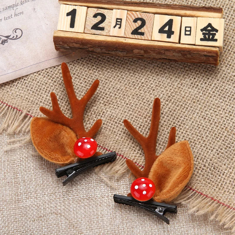 2pcs/Set Kawaii Christmas Elk Ear Hair Clip Women Girl Santa Snowman Hairpin Xmas Party Barrettes For Kids Cosplay Headwear