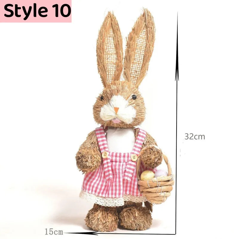 Easter Bunny Simulation Straw Bunny for Easter Cute Standing Rabbits Creative Home Spring Garden Decoration Crafts Gift for Kids