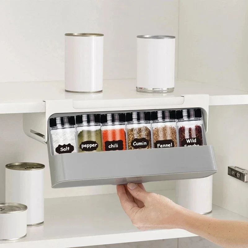 Kitchen Seasoning Bottle Storage Rack Spice Rack Self-adhesive Wall-mounted Under-Shelf Spice Organizer Kitchen Storage Rack