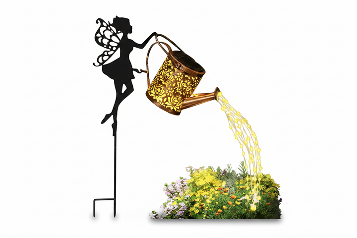 Solar Watering Can Garden Lights – Outdoor Waterfall String Fairy Lights with Kettle Projection
