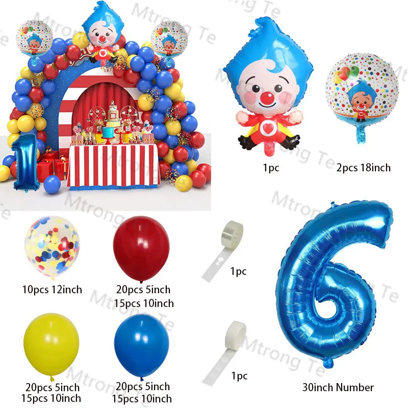 1set Plim Clown Foil Number Balloons Blue Latex Air Globos Children Baby Shower Birthday Party Decorations Kids Inflatable Toys