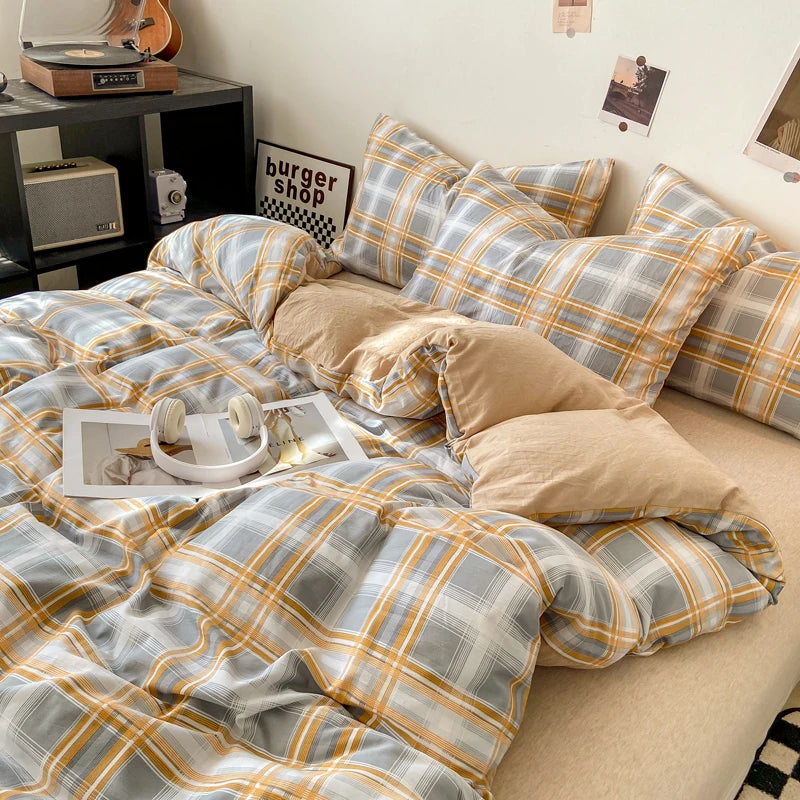 Skin-friendly Quilt Cover Plaid Style Duvet Covers Double Side Bed Cover постельное белье Home Comforter Covers(No Pillowcase)