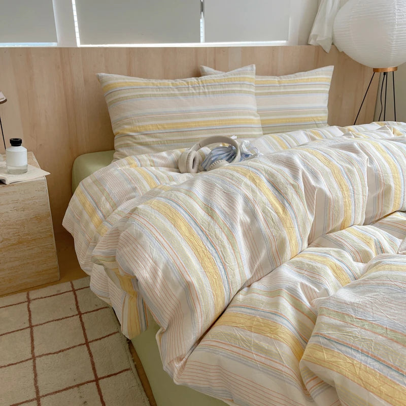 Nordic sling Cotton Pink Stripes Duvet Cover 150x200 Size Girl's Room housse de couette Skin friendly Breathable Comforter Sets