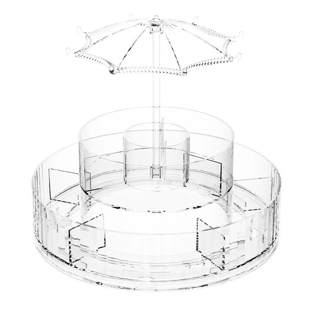 360° Rotating Desktop Cosmetic Storage Box – Acrylic Transparent Skincare Product Tray & Shelf