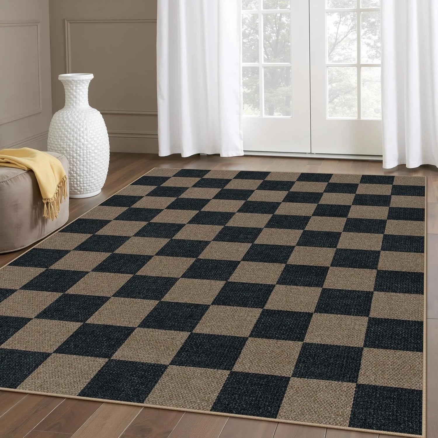 Living Room Carpet Non-slip Dirt-resistant Wear-resistant Floor Mat Black White Checkered Rug Home Decoration Large Size Mats