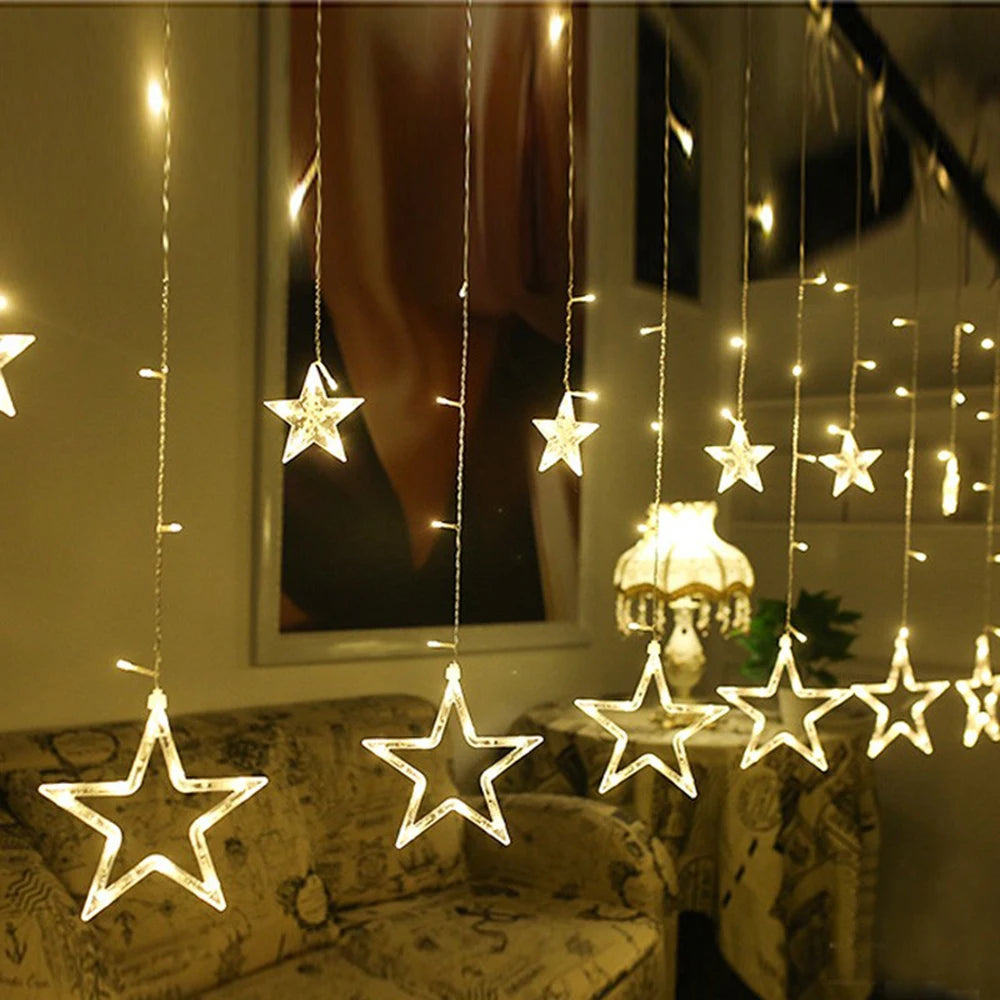 3.5M Star Curstain LED String Fairy Lights 138 LEDs Christmas Lights For Home Bedroom Window Outdoor Party Holiday Decoration