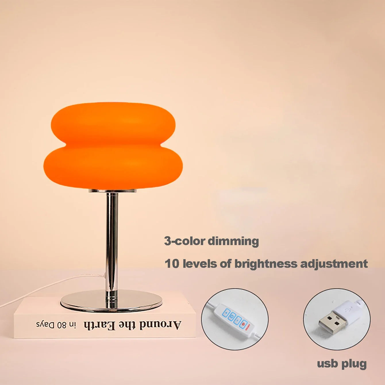 Lamp bedside table plastic lampshade LED lamps mushroom table lamp USB Plug 9-level brightness dimming ambient light