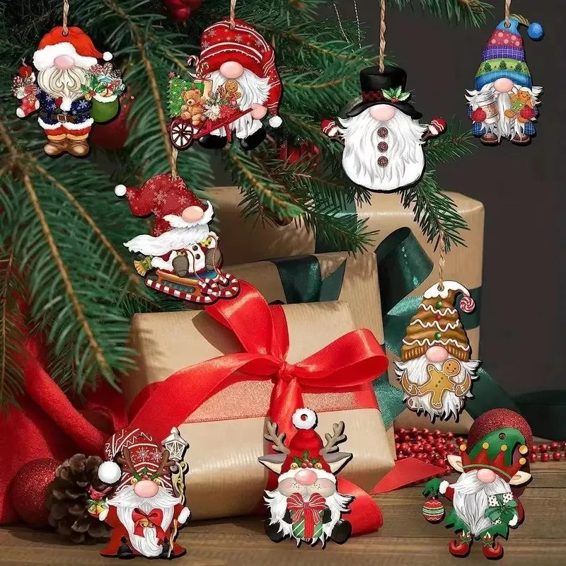 12/24pcs/set New Creative Wooden Christmas Dwarf Gnome Decoration Small Hanging Christmas Tree Decoration Wooden Plaque Set