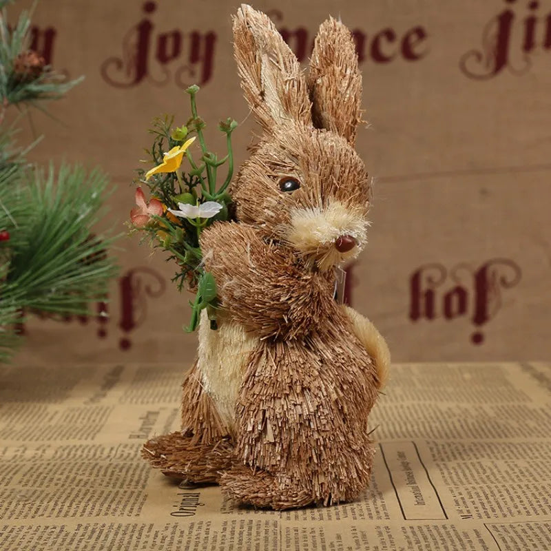 Easter Bunny Simulation Straw Bunny for Easter Cute Standing Rabbits Creative Home Spring Garden Decoration Crafts Gift for Kids