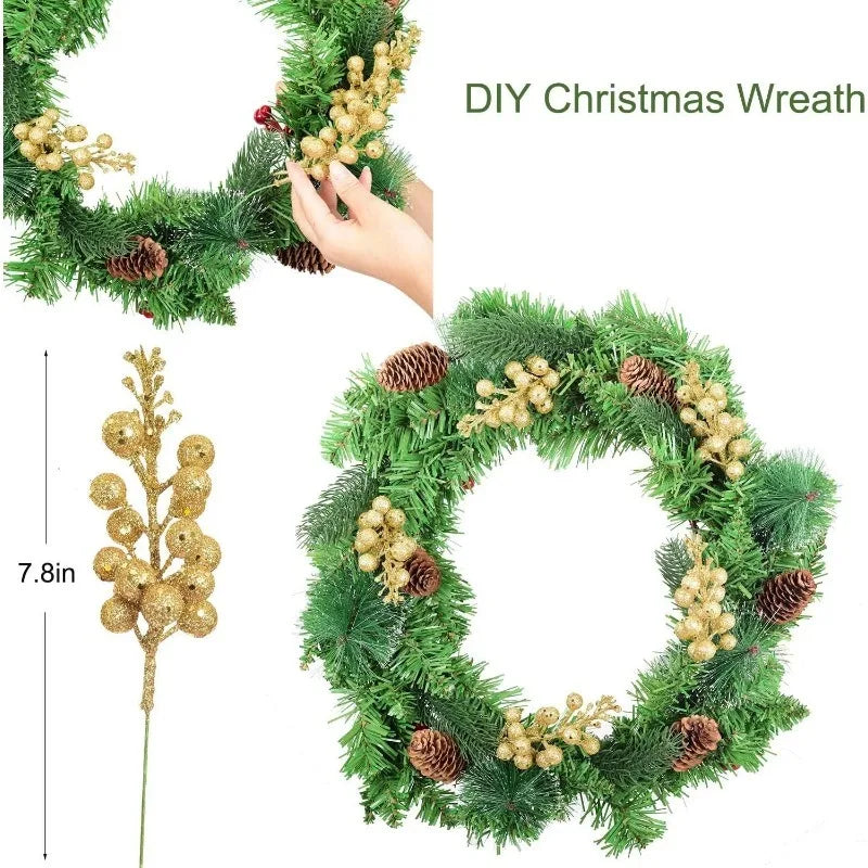 10Pcs Christmas Decoration Artificial 15heads Sparkling Berry Bouquet Xmas Tree Ornaments for Home Decor New Year Party Supplies
