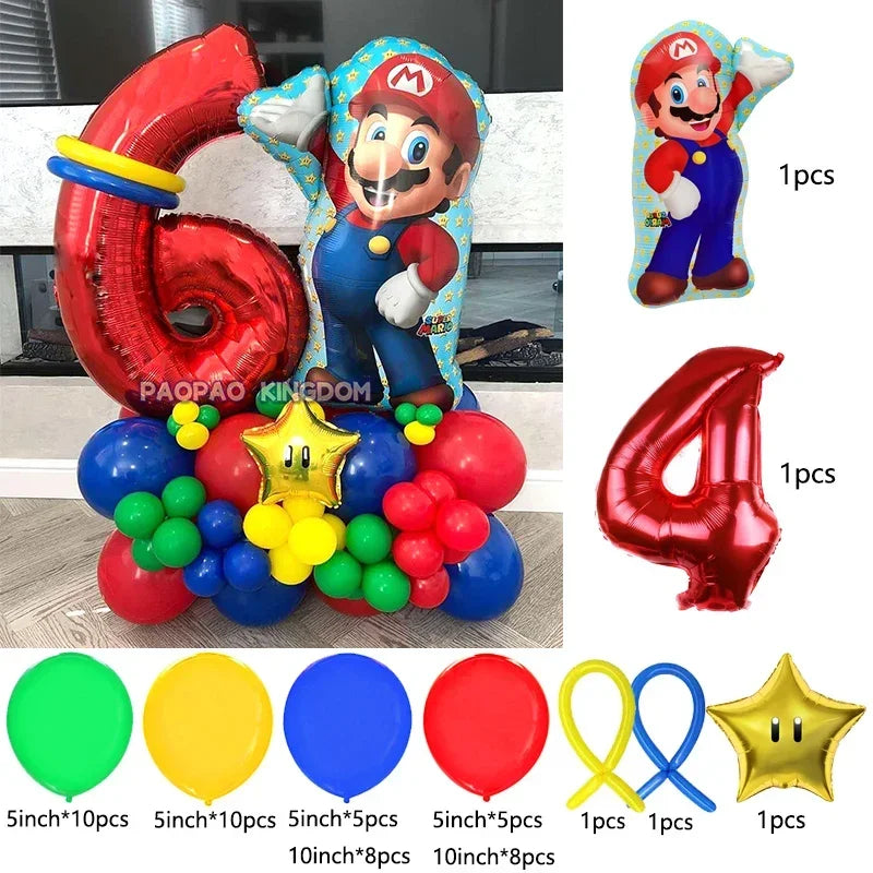 Super Mario Foil Balloons Arch Garland Kit Latex Balloons Number Balls Mario Birthday Party Baby Shower Decoration Gift Toys