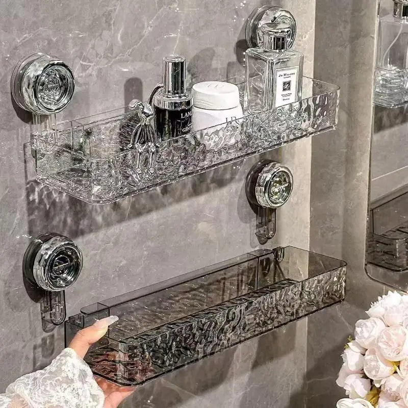 Suction Cup Washbasin Storage Rack – Punch-Free Bathroom Shower Caddy & Self-Draining Organizer Shelf