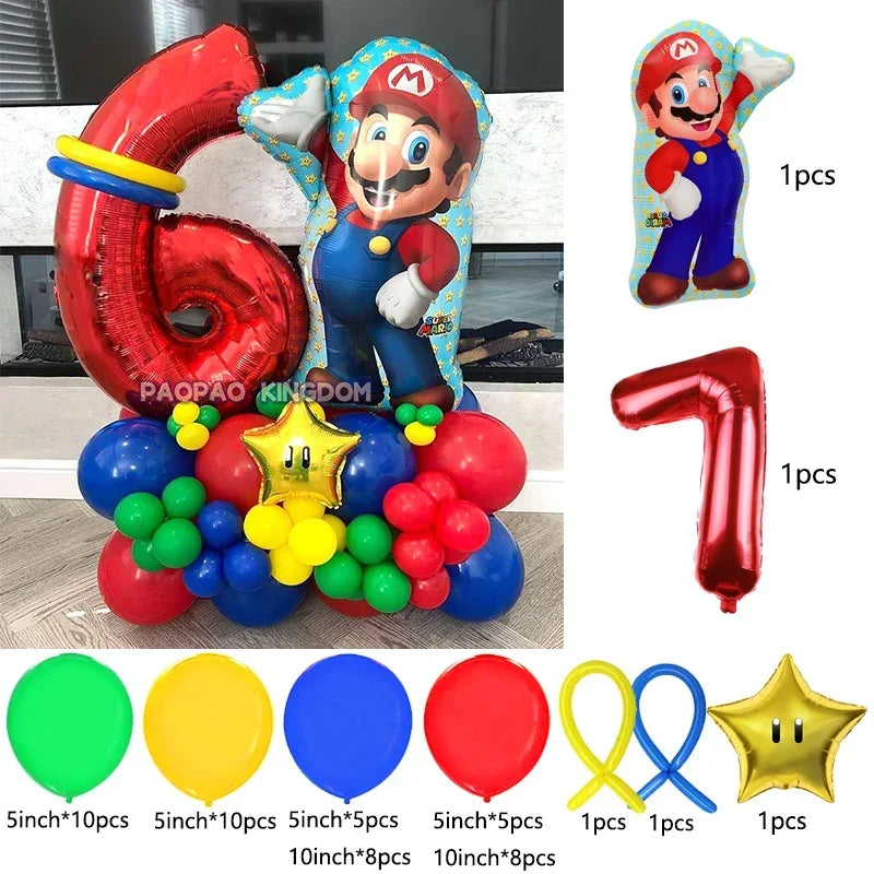 Super Mario Foil Balloons Arch Garland Kit Latex Balloons Number Balls Mario Birthday Party Baby Shower Decoration Gift Toys