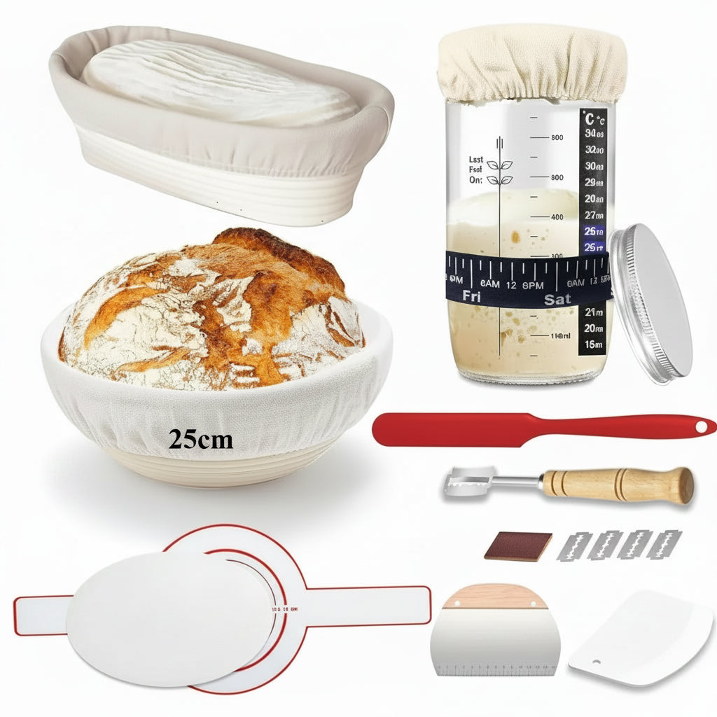 Sourdough Bread Starter Baking Kit – Proofing Baskets, Silicone Baking Mat, Starter Jar & Professional Bread Making Tools