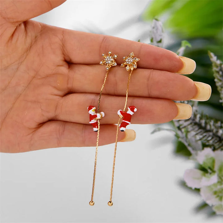 New Design Moving Santa Claus Tassel Dangle Earrings for Women Christmas Tree Snowflake Asymmetric Long Earring New Year Jewelry