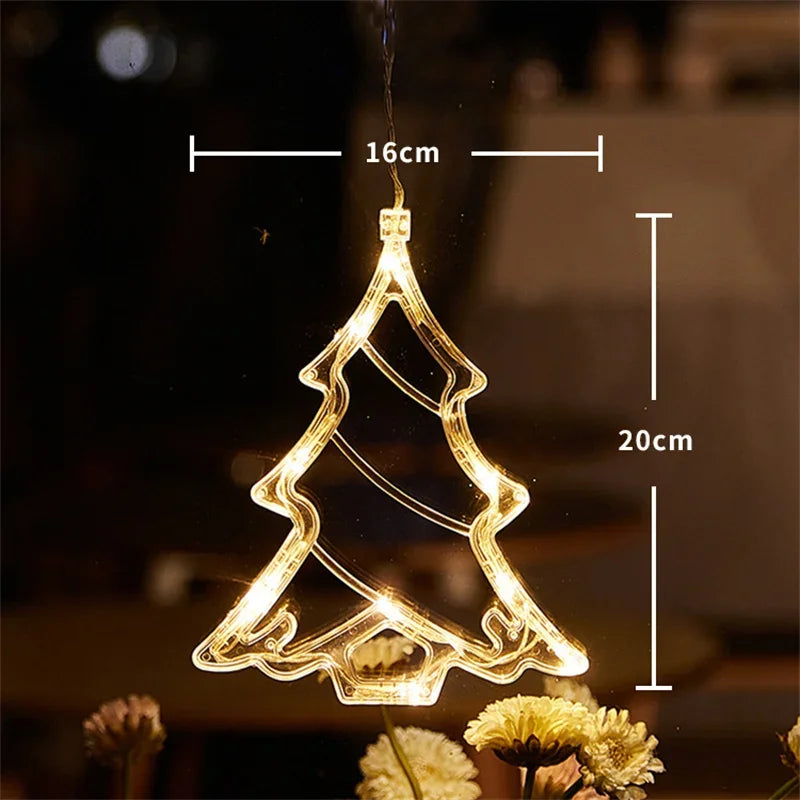 Christmas LED Light Snowflake Santa Hanging Battery-operated Window Ornaments Decoration for Home Xmas Navidad New Year Decor