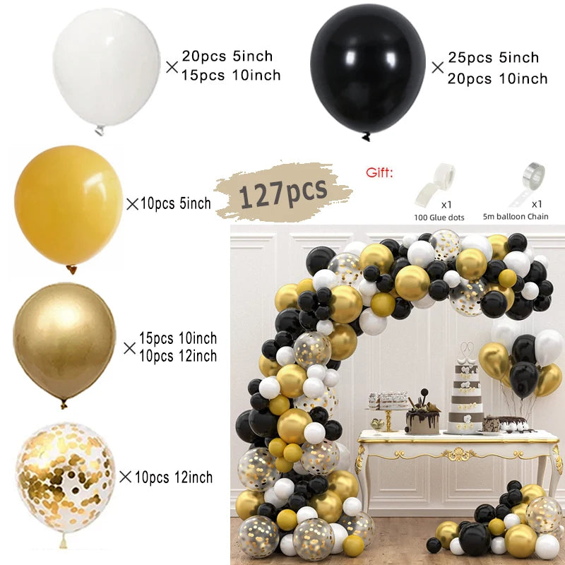Black and Gold Balloons Garland Arch Kit with Starburst Foil Balloons for Wedding Birthday Family Party Decorations Supplies