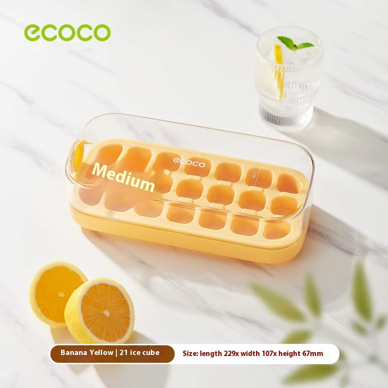 Ice Cube Tray with Lid & Bin – Quick-Fill Easy Press No-Touch Release Freezer Mold (7/14/21 Pcs)