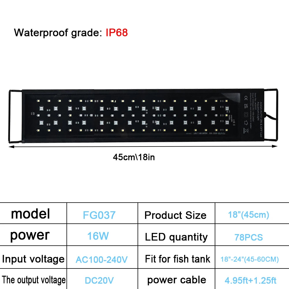 Aquarium Full Spectrum LED Light – 30–60cm Fish Tank Decoration & Aquatic Plant Growth Lamp (IP68 Waterproof)