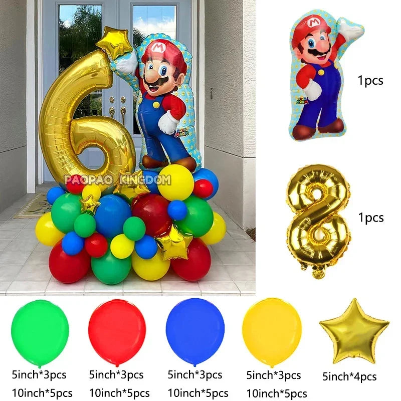 Super Mario Foil Balloons Arch Garland Kit Latex Balloons Number Balls Mario Birthday Party Baby Shower Decoration Gift Toys