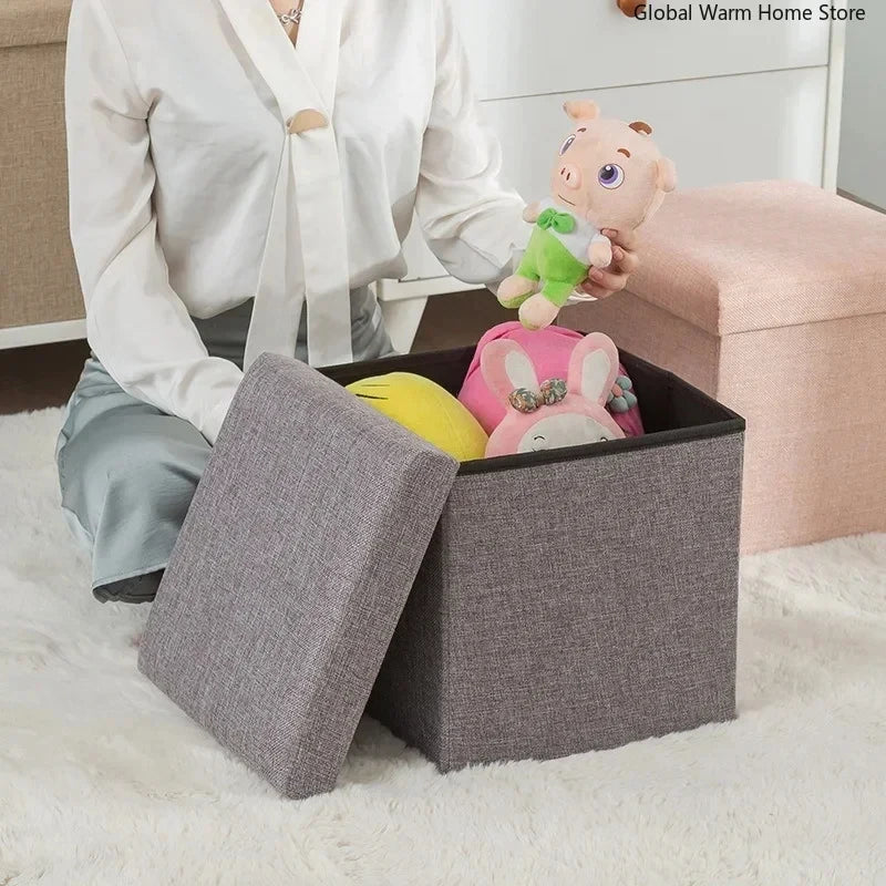 Foldable Storage Stool Box Multifunctional Fabric Storage Organizer Stool Boxes With Padded Seat Home Organization Sundries Box