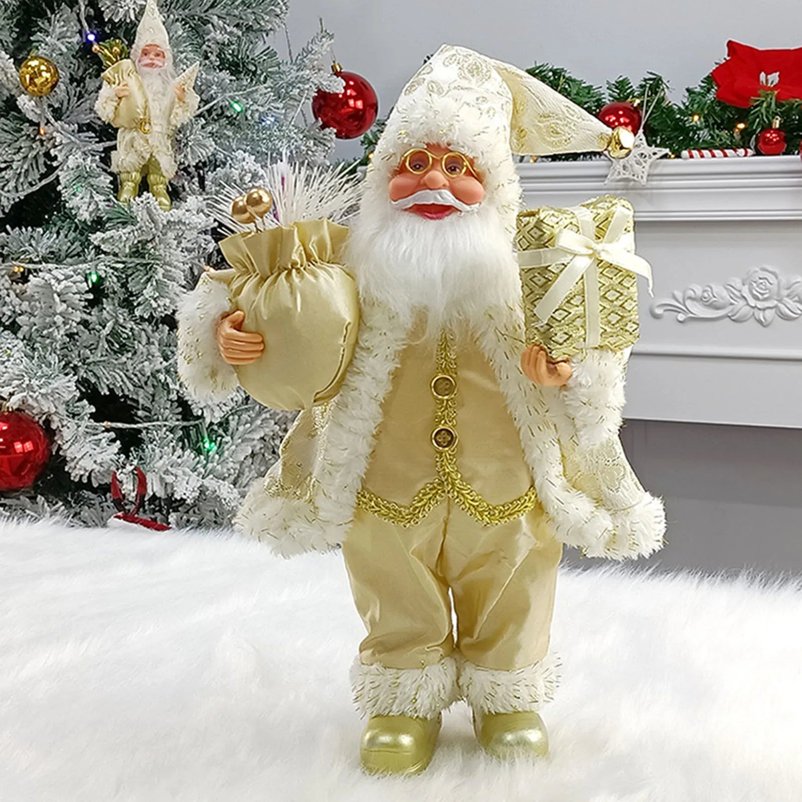 Christmas Sitting Standing Santa Claus Figurines Doll Cute 12inch Xmas Tree Party Ornament Table Office Fireplace Home Decor