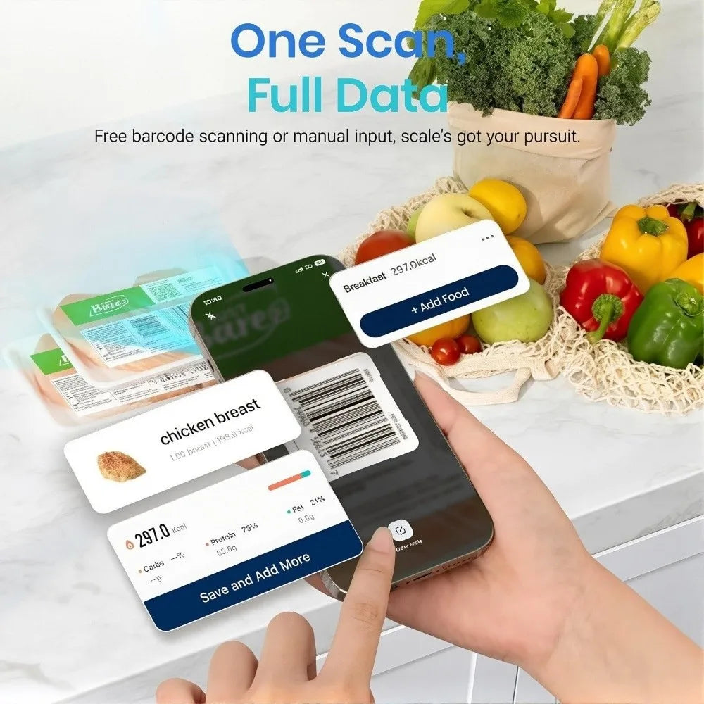 Smart Nutrition Food Scale – Stainless Steel Digital Kitchen Scale with 19-Nutrient App Tracking