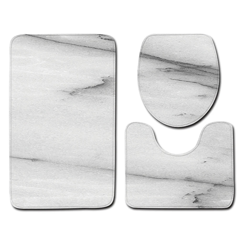 3pcs Marble Pattern Bath Mats Anti Slip Bathroom Mat Set Washable Toilet Seat Lid Cover Pedestal Rug Set Home Decor