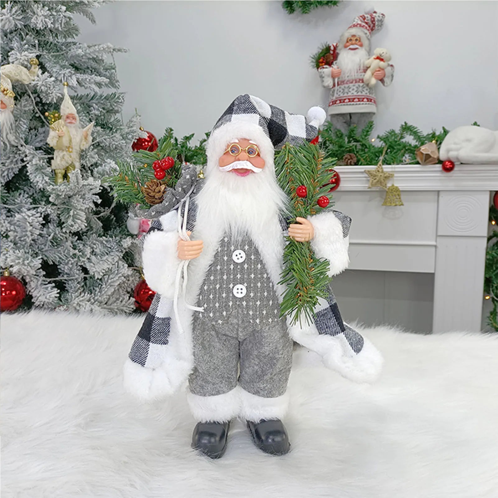 Christmas Sitting Standing Santa Claus Figurines Doll Cute 12inch Xmas Tree Party Ornament Table Office Fireplace Home Decor