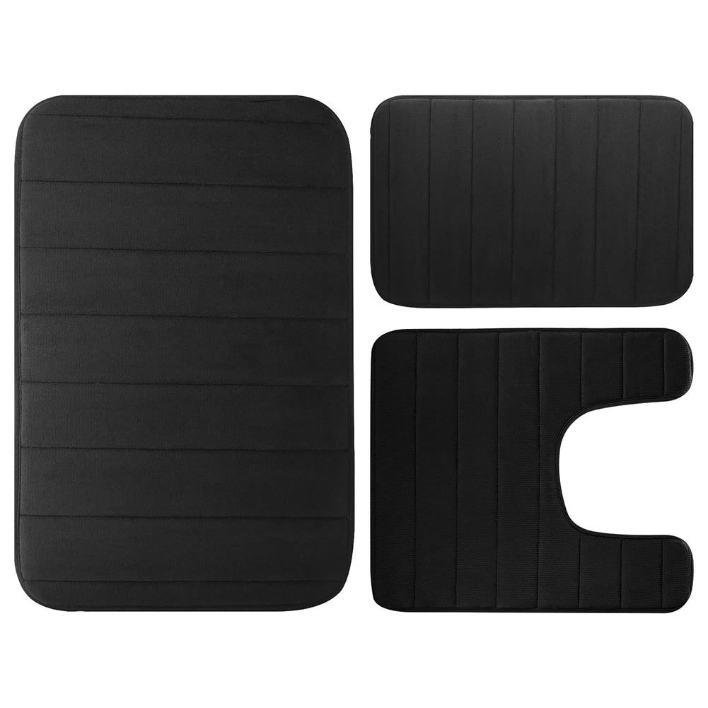 Velvet Memory Foam Bathroom Rug Set Of 3 Water Absorption Non Slip Extra Soft Bath Mats Machine Washable&Dry Toilet Floor Mat