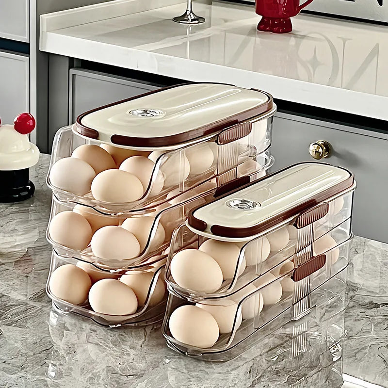 1PCS Home Refrigerator Egg Storage Box Automatic Rolling Eggs Holder Rack Egg Roller Organizer Kitchen Countertop Egg Shelf