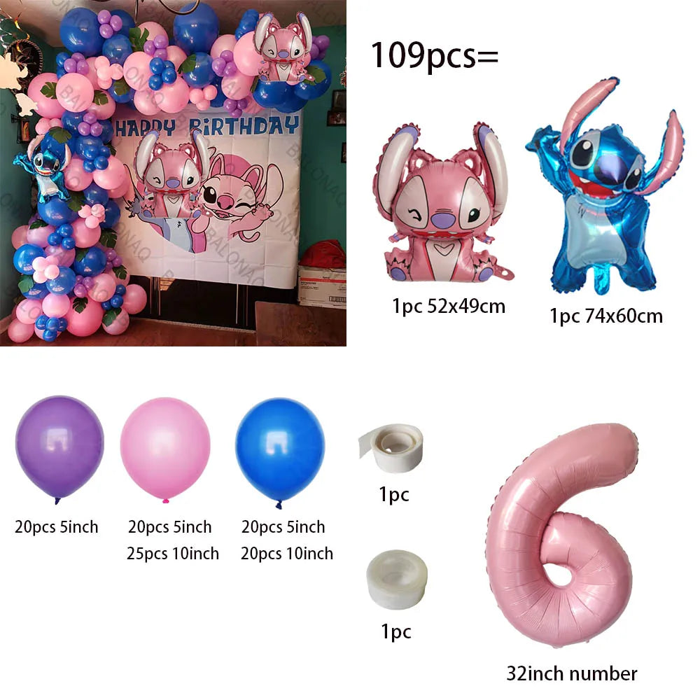 1set Disney Lilo & Stitch Theme Birthday Party Balloons Arch Garland Chain Kit Kids Inflatable Toys Globos Gifts Supplies
