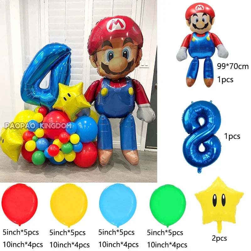 Super Mario Foil Balloons Arch Garland Kit Latex Balloons Number Balls Mario Birthday Party Baby Shower Decoration Gift Toys